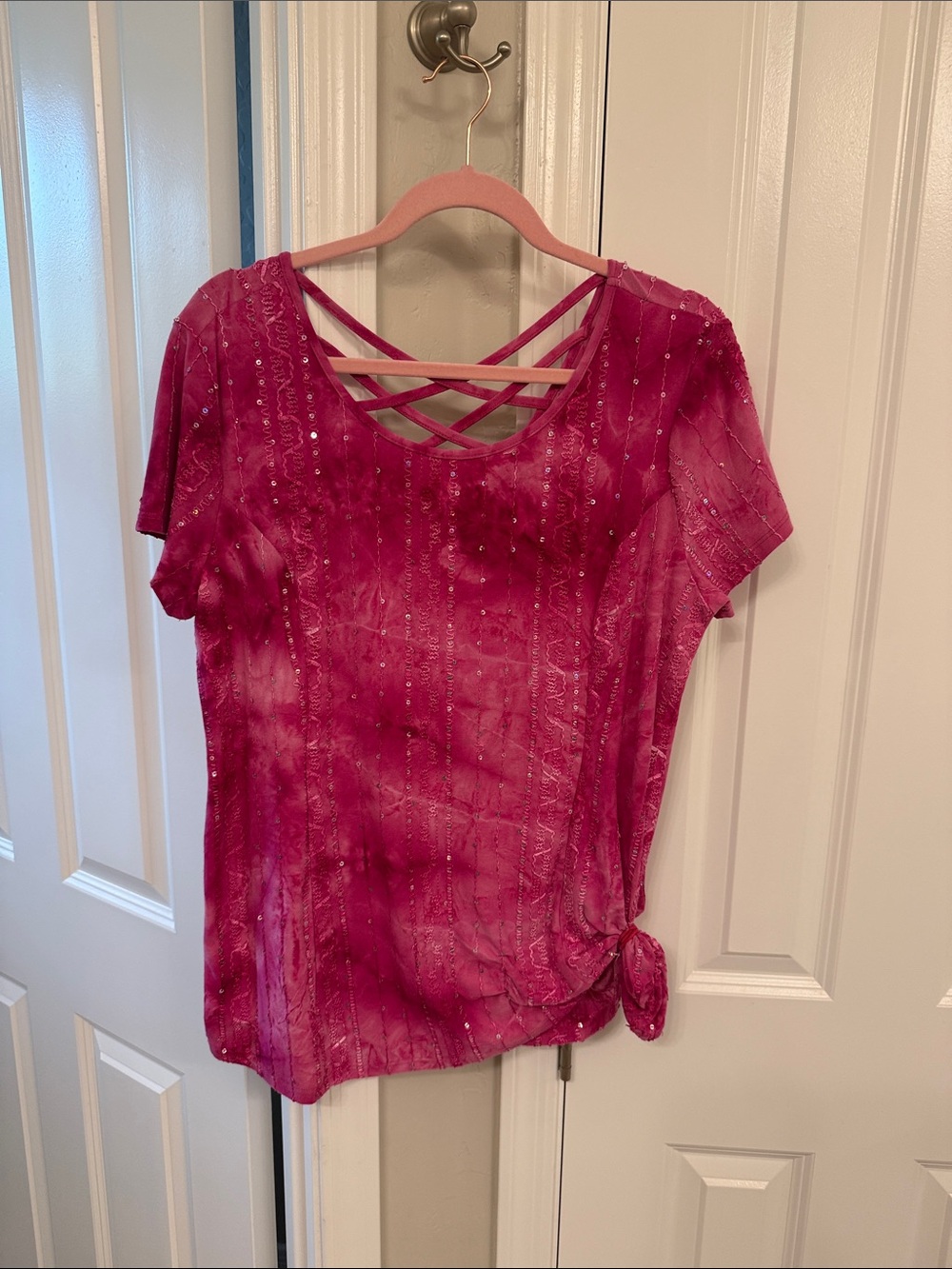 Sami & Jo Fuchsia Short Sleeve Crisscross Tie-Hem Top